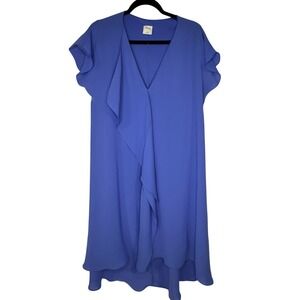 Soma Womens V Neck Ruffle Popover Dress Sz L Periwinkle Comfort Stretch High Low